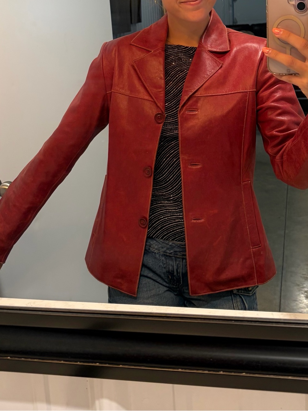 Mossimo Supply Co. Red Leather Button-Up Jacket
